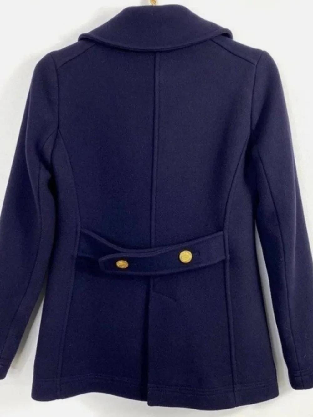J. Crew Peacoat Women Sz 0 Stadium Cloth Nello Gori Wool Classic Navy Blue